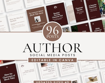 Author Social Media Canva Templates, Editable Instagram Facebook Templates for Writers, 96 Post Bundle for Book Promotion & Author Branding