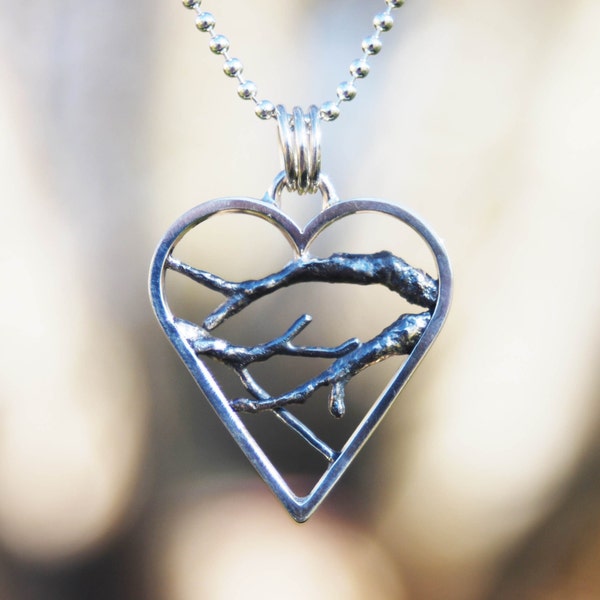 silver heart pendant with twigs- branch heart- artisan jewelry- OOAK- arbre de l'amour