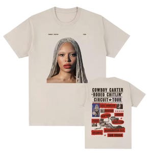 Camiseta Cowboy Carter Tour 2025 Beyoncé – Camiseta feminina para show de fãs – Branco Preto Bege Cinza Rosa Vermelho