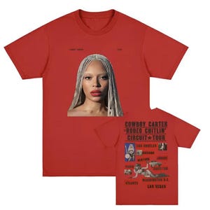 T-shirt Cowboy Carter Tour 2025 Beyoncé – Tee-shirt fan concert femme – Blanc Noir Beige Gris Rose Rouge