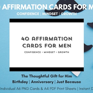 40 Cartões de Afirmação para Imprimir para Homens | Mentalidade Masculina, Autoestima, Motivação e Confiança | Download Digital A6 | Baralho de Cartas Minimalista