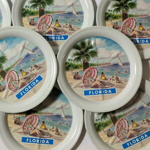 Florida Souvenir Coasters Set of 8 Metal Coasters PinUp Girl and Palm Trees image 1