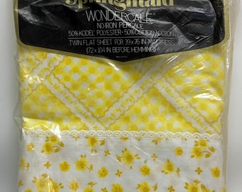 Vintage Springmaid Twin Flat Sheet | New in Original Packaging | Yellow White Floral