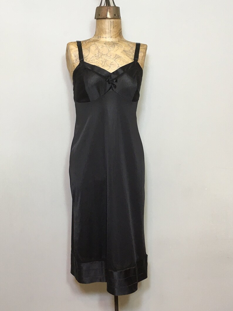 Vintage Komar Lingerie Full Dress Slip, Vintage Black with touch of Lace Size 32 1960's Komar Lingerie SALE 50% off image 5