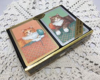 Vintage Congress Double Deck Playing Cards - NOS of Cards - Vintage Playing Cards - Cats  - Cats and Yarn Balls