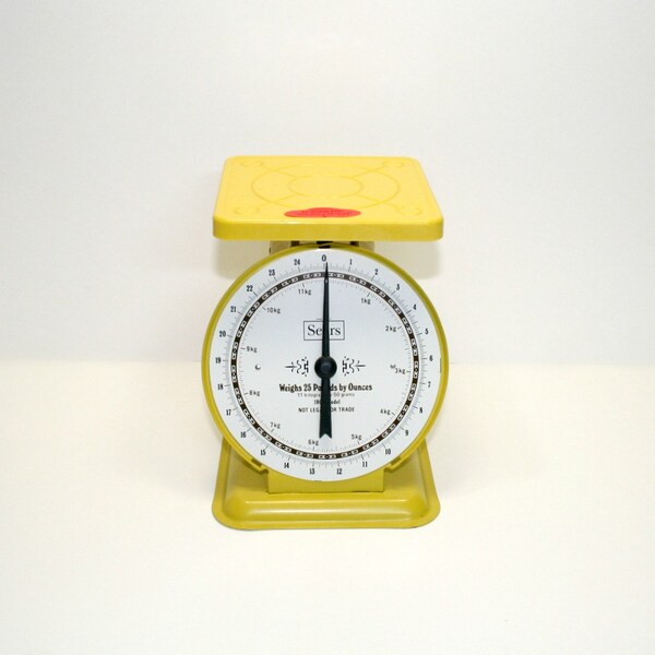 Vintage Sears Lemon Yellow Utility 25 lb Scale, Retro Industrial Chic Home Decor