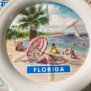 Florida Souvenir Coasters Set of 8 Metal Coasters PinUp Girl and Palm Trees image 4