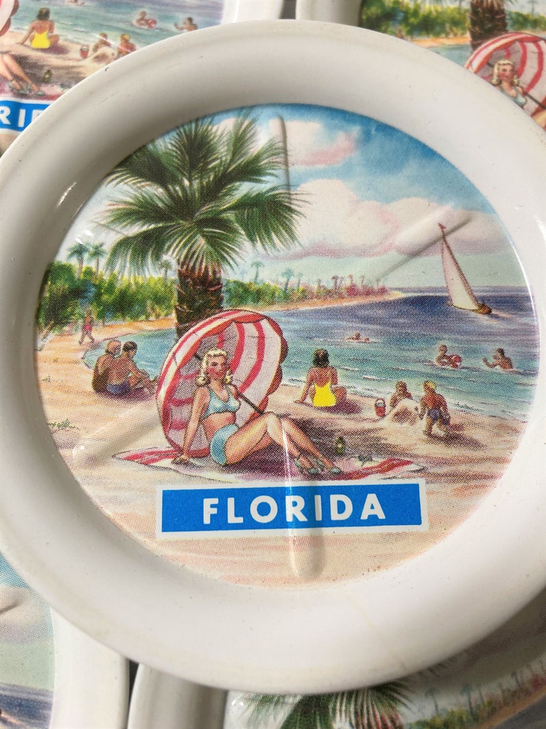 Florida Souvenir Coasters Set of 8 Metal Coasters PinUp Girl and Palm Trees image 4