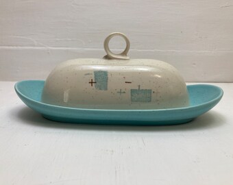 Metlox - Poppytrail - Vernon Heavenly Days Blue White 1/4 Lb Covered Butter Dish