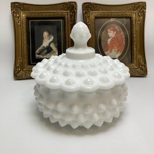 Vintage Fenton Hobnail Milk Glass Dish with Lid