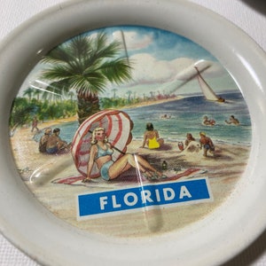 Florida Souvenir Coasters Set of 8 Metal Coasters PinUp Girl and Palm Trees image 2