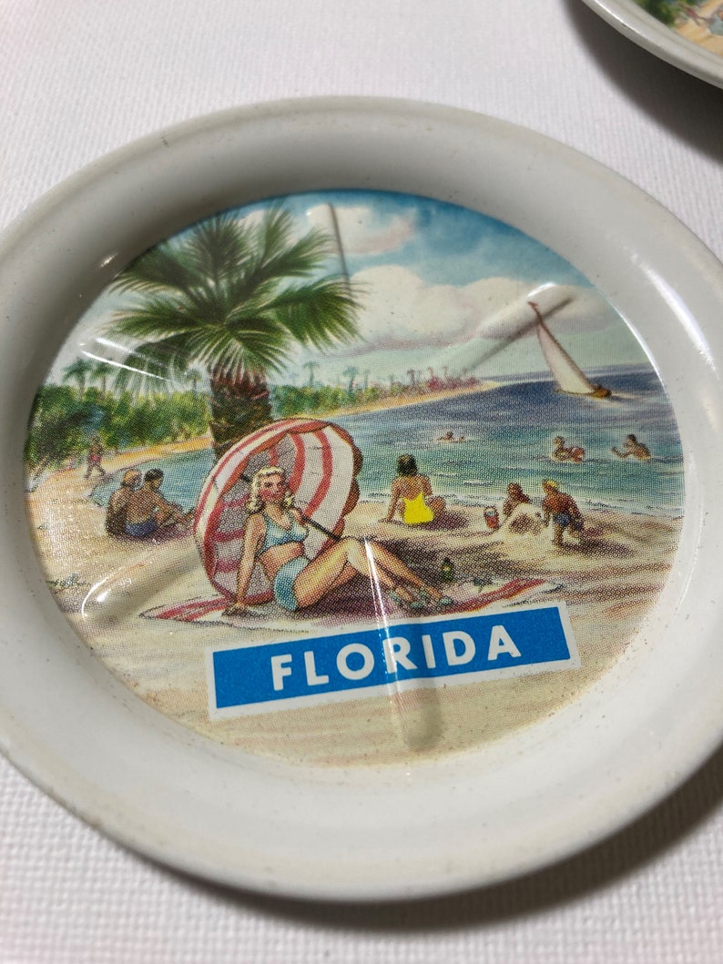 Florida Souvenir Coasters Set of 8 Metal Coasters PinUp Girl and Palm Trees image 2