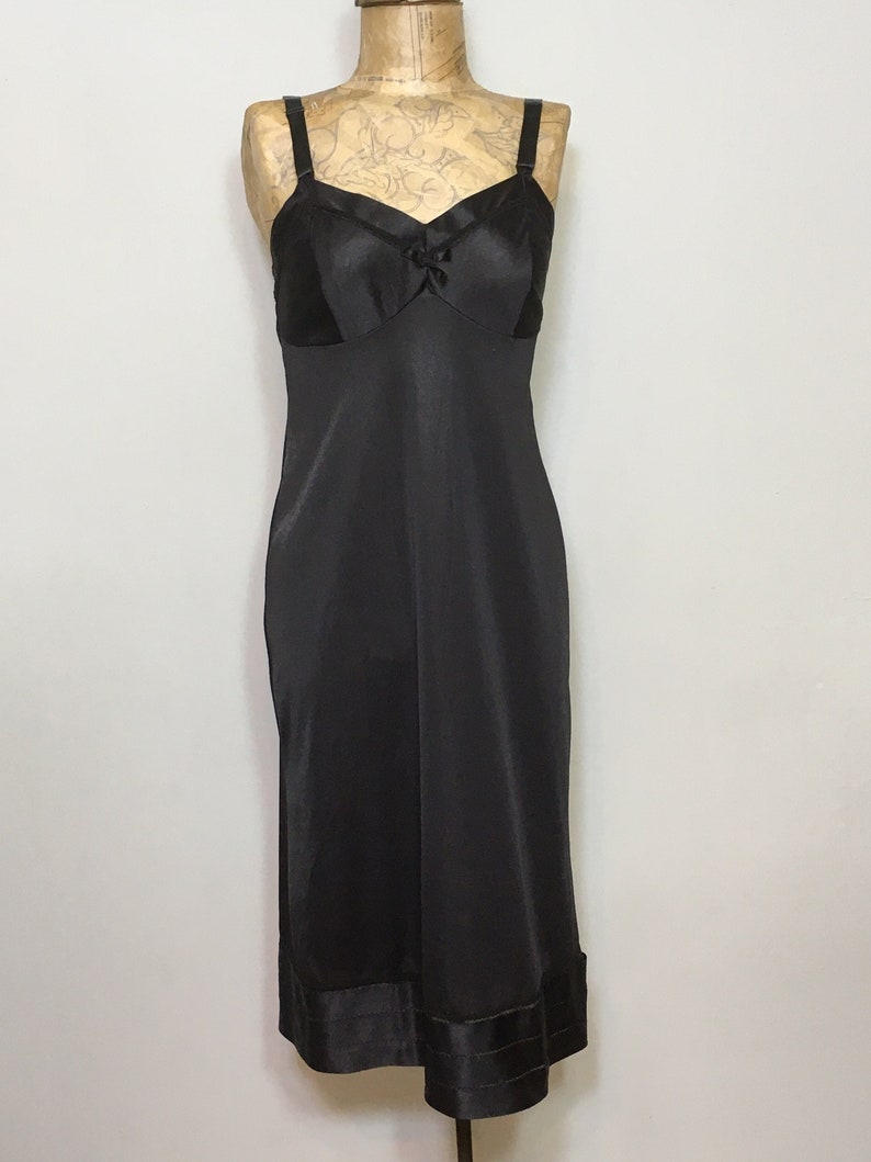 Vintage Komar Lingerie Full Dress Slip, Vintage Black with touch of Lace Size 32 1960's Komar Lingerie SALE 50% off image 1