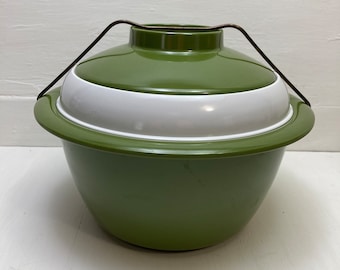 Vintage Kenro MCM Melamine 4-Piece Ice Bucket Avocado Green and White