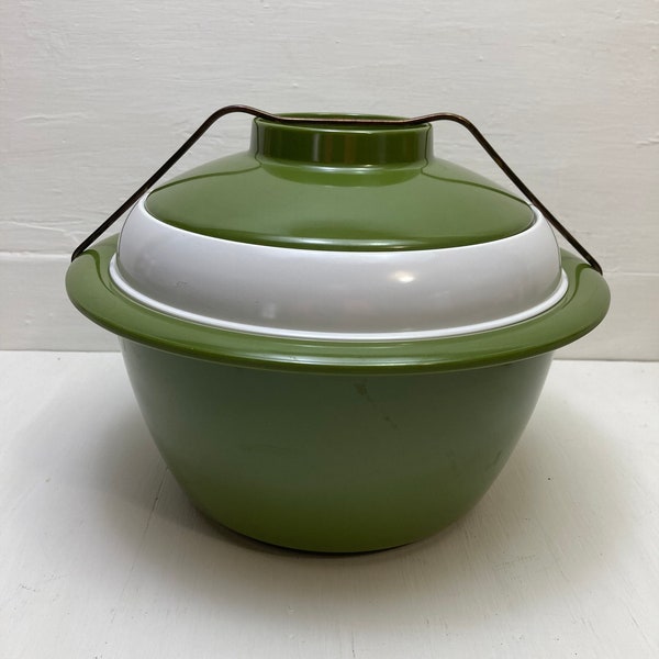 Cubitera vintage Kenro MCM de melamina de 4 piezas, color verde aguacate y blanco.