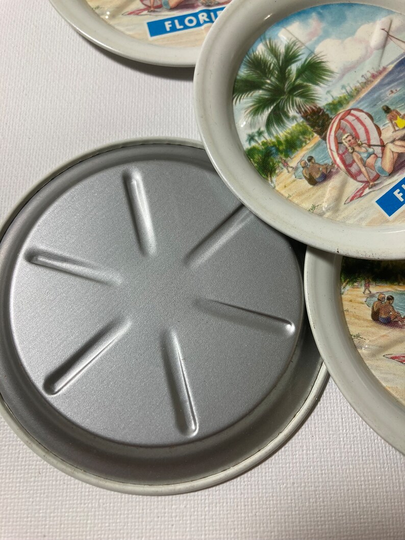 Florida Souvenir Coasters Set of 8 Metal Coasters PinUp Girl and Palm Trees image 3