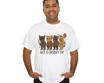 Just A Spooky Paw Halloween Tee, Unisex Cotton Shirt, Cute Monster Graphic Tee, Autumn Fashion, Trick or Treat, Smile More