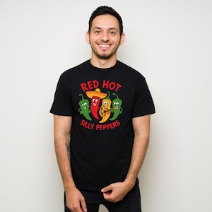 Red Hot Silly Peppers T-Shirt, Funny Tee for Music Lovers, Spice Enthusiast Apparel, Fun Gift Idea, Unisex Cotton Top, Smile More