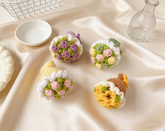 Mini Crochet Flowers Bouquet Handmade,Crochet Mini Rose Bouquet,Knitted Floral Arrangement,Mini Bouquet Gift,Anniversary Gift,Gift for Her