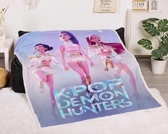 Kpop Anime Girl Beach Towel,Kpop Demon Hunter Blanket,K-Pop Demon Hunters Cozy Blanket,Anime Blanket Gift,Gift for K-Pop Fans