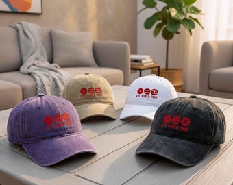 BTS Logo Baseball Cap,World Tour,BTS World Tour Embroidered Baseball Hat,Vintage Washed Dad Cap,Concert Baseball Cap,Bang-tan Baseball Cap