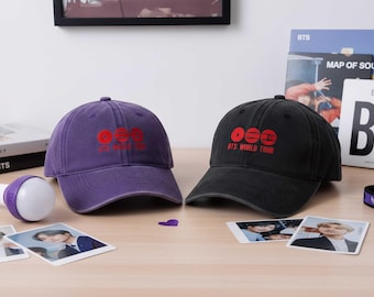 Gorra de béisbol de BTS, gorra de la gira mundial bordada, Bangtan Boys, gorra de béisbol del club de fans de BTS Kpop, gira mundial de BTS, merchandising para fans de Kpop, gorra de merchandising para fans