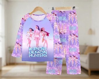 Pigiama di Demon Hunter, pigiama ispirato a Demon Hunter, set di pigiami di anime per gruppi femminili, pigiama di anime per bambini, regalo per amanti dei gruppi femminili