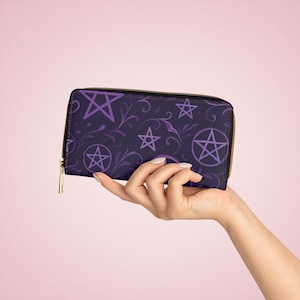 Witchy Mystical Zipper Wallet with Pentagram Design, Gothic Style Wallet, Witchy Accessory, Halloween Gift, Bohemian Purse