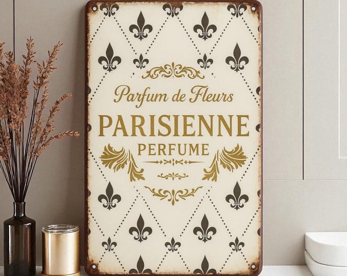Featured listing image: Vintage tin sign “Parfum de Fleurs – Parisienne Perfume” | French retro chic in the format 20 x 30 cm