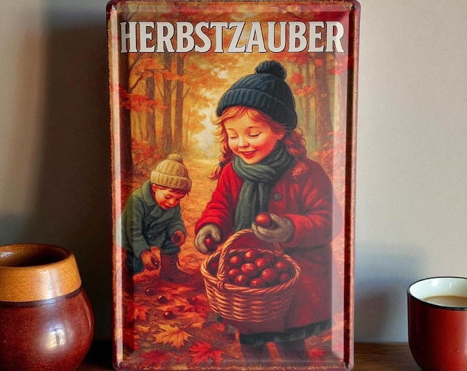 Featured listing image: Nostalgic metal sign "Autumn Magic" – embossed vintage sign 20 x 30 cm | Winter decoration & gift idea