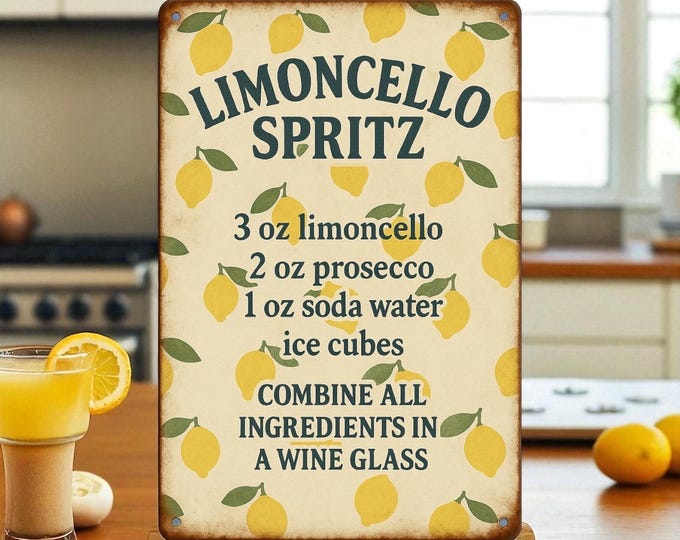 Featured listing image: Vintage Blechschild Limoncello Rezept | Retro Cocktail Bar Deko Emailschild Italienisch Küche Wanddeko Geschenkidee