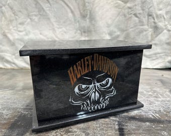 Absolute Black Biker Skull traditional Cremation Urn