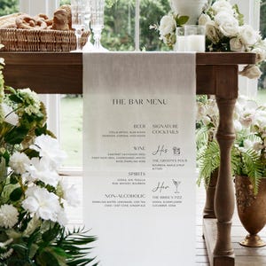 Fabric Wedding Bar Menu Sign, Custom Linen Drink Banner, Elegant Cocktail Sign, Rustic Reception Decor, Garden Wedding Signage