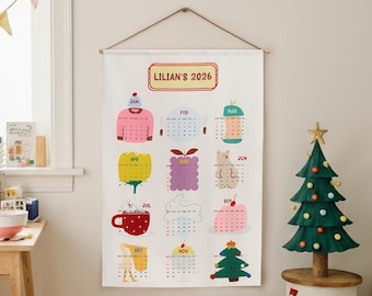 Personalized 2026 Calendar, Cotton Linen Wall Hanging, Custom Nursery Decor Gift, Unique Christmas Gift