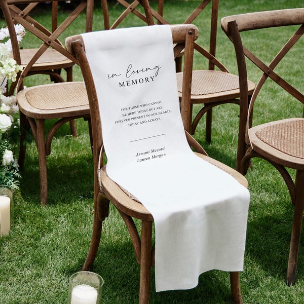 Loving Memory Wedding Sign, Personalized White Linen Chair Banner, In Memory of Loved Ones, Wedding Aisle Sign, Remembrance Ceremony Decor