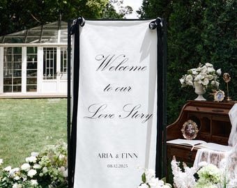 Stoff Hochzeitsschild Kundenspezifisches Willkommensbanner, Zeremonie Dekor, Garten Hochzeit Eingang, rustikale Empfang Signage