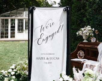 Fabric Engagement Sign, Custom Welcome Banner, Rustic Garden Party Decor, Personalized Couple Celebration
