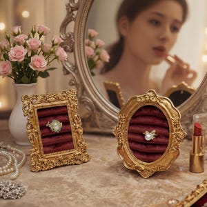 Vintage Ring Holder, Jewelry Display Frame, Gold Resin Organizer, Mother's Day Gift, Photography Prop