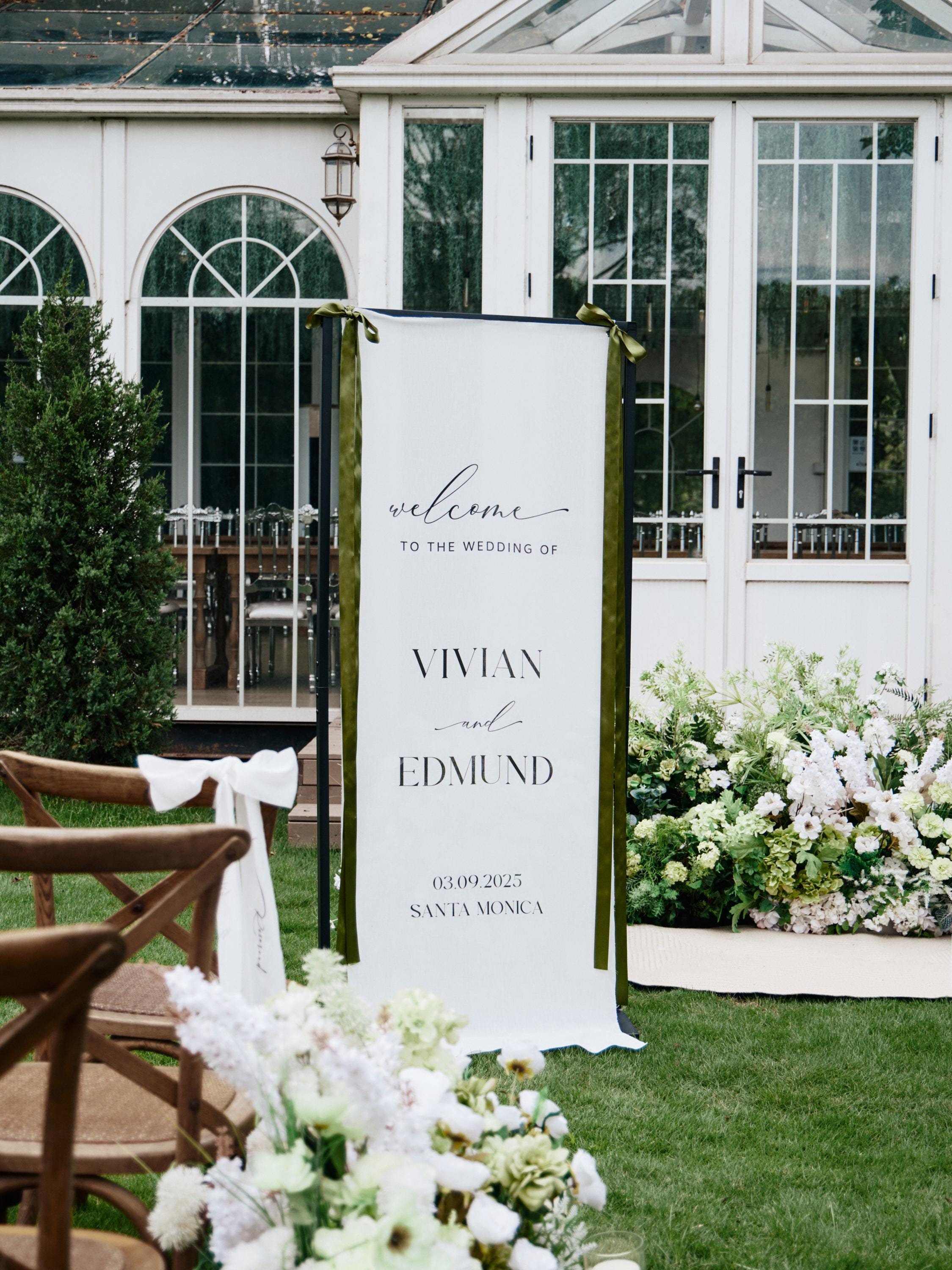 Discover Custom Engagement Sign, Personalized Vertical Fabric Backdrop, Elegant Welcome Entrance Decor