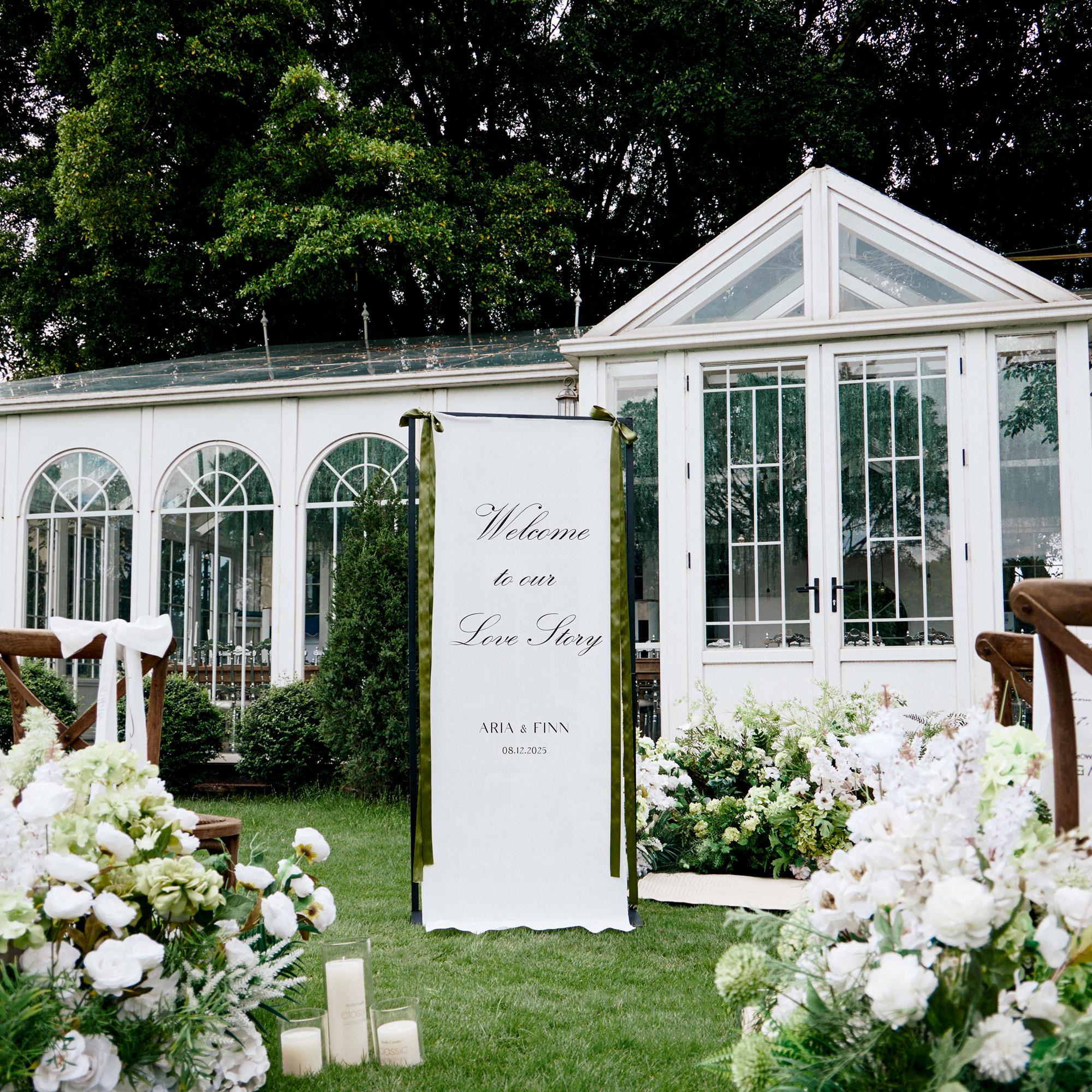 Discover Garden Welcome Sign | Custom Love Story Banner | Personalized Outdoor Wedding Decor  Entrance Display