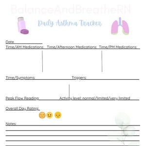Daily Asthma Tracker Printable l Asthma Log Sheet l Peak Flow & Inhaler Tracker l symptom Journal l Instant Download PDF