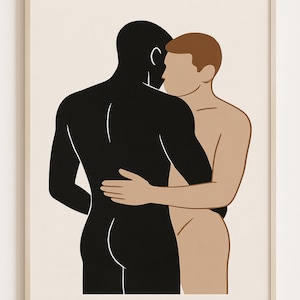 Minimalistisches Gay Paar Poster | Intime LGBTQ+ Kunst | Neutrale Linie Silhouette | Digitaler Download