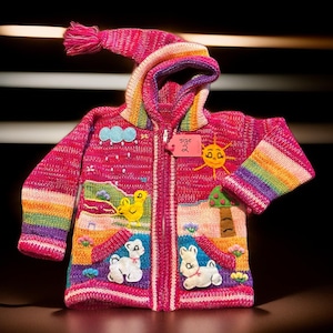 Maglione per bambini peruviani fatto a mano HandsOn, fucsia, taglia bambina 2