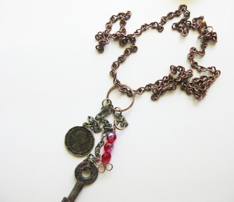 Copper Charm Necklace With Mixed Metal Charms C-2
