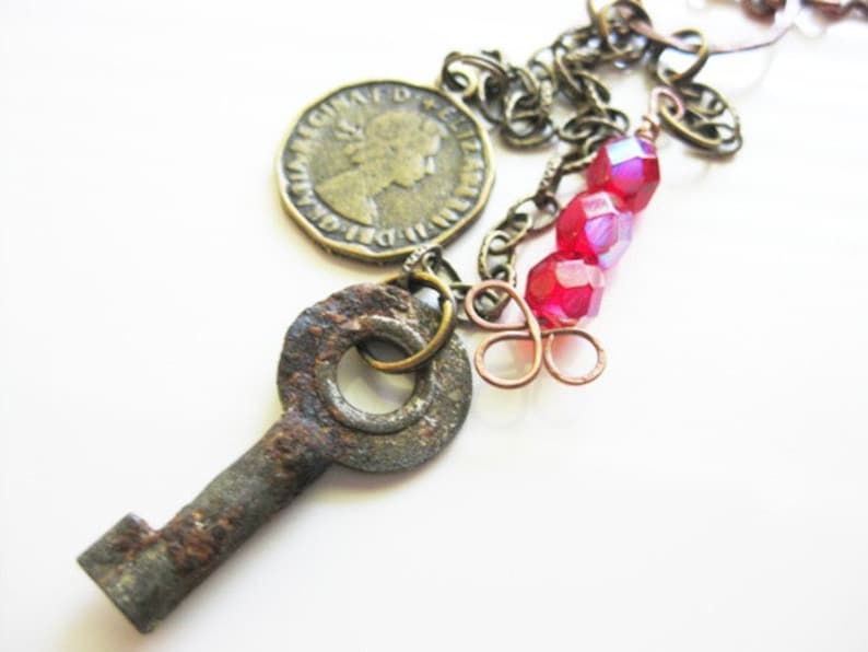 Copper Charm Necklace With Mixed Metal Charms C-2