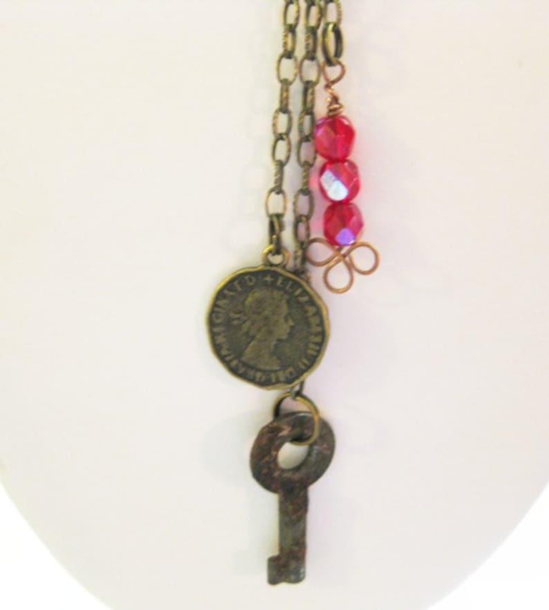 Copper Charm Necklace With Mixed Metal Charms C-2