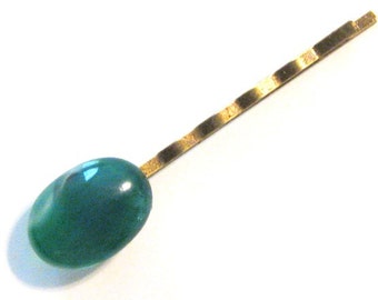 Green Agate Bobby Pin B-64