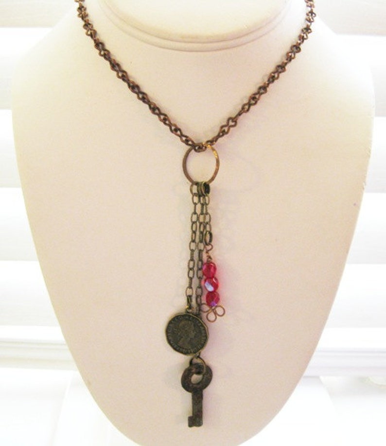 Copper Charm Necklace With Mixed Metal Charms C-2