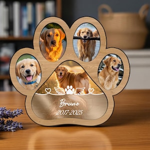 Custom Wooden Pet Fur Keepsake Box Picture Frame, Pet Paw Memorial Card, Pet Ashes Teeth Hair Box Pet Lover Sculpture Paw Print Memorial
