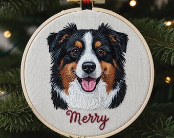 Custom Embroidered Pet Portrait Ornament, Custom Dog Christmas Gift, Pet Portrait Gift for Pet Lovers, Custom Pet Christmas, Christmas Gift
